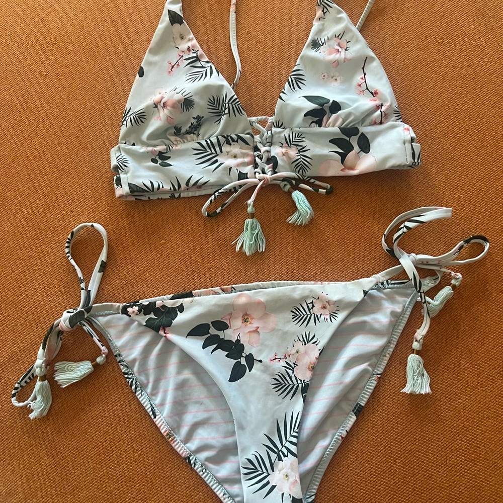 Floral Bikini Set with Tassels